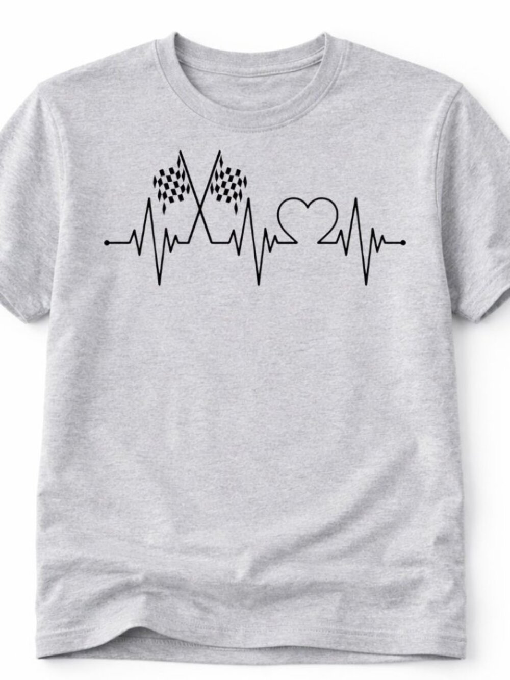Racing Heart Flag Graphic Shirt Trendy Boutique Style Tee Womens Gray Tops